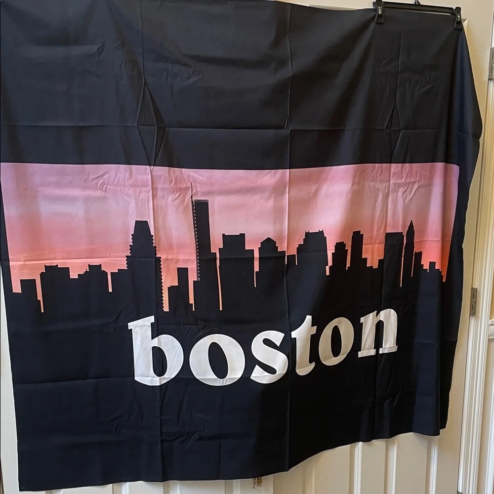 Boston Skyline Tapestry with Pink Sunset